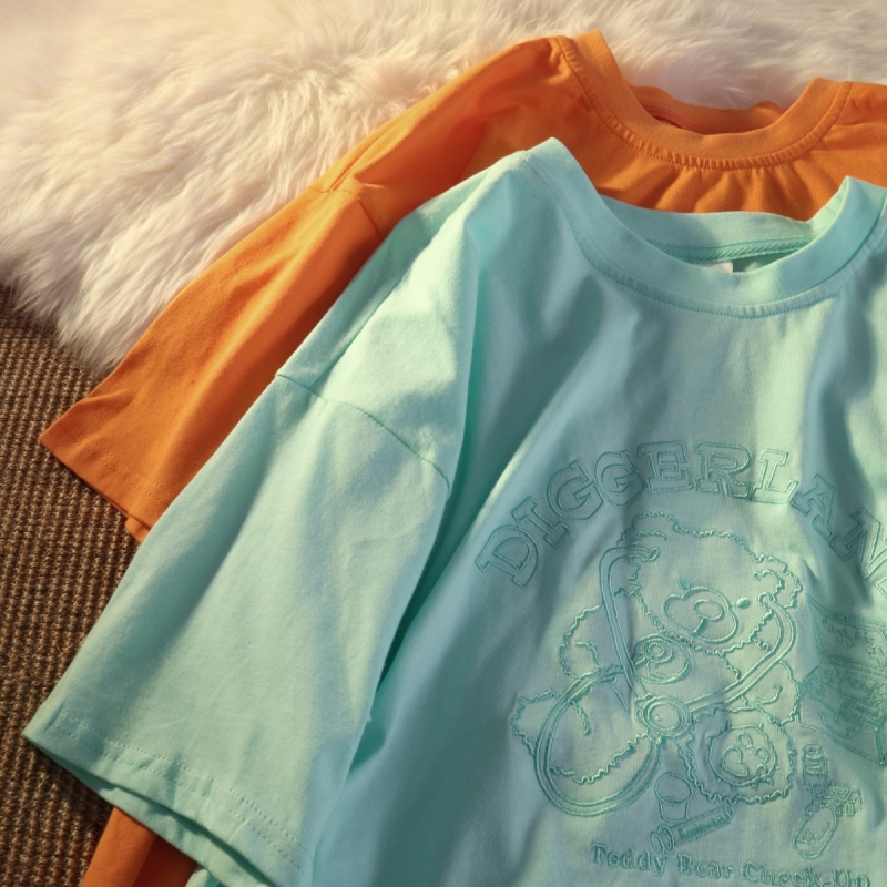 SUXI Áo Thun Nữ Ngắn Tay Thêu Chữ Phong Cách Trẻ Trung