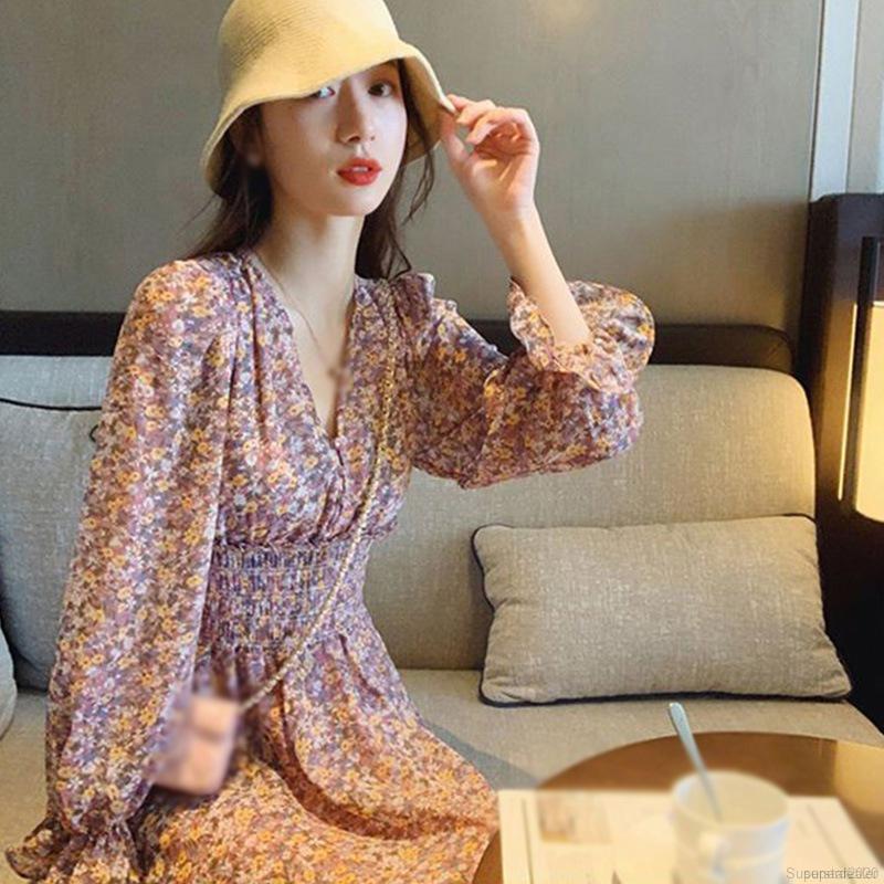 Đầm Voan Hoa Tay Dài Thời Trang Dành Cho Nữ | BigBuy360 - bigbuy360.vn