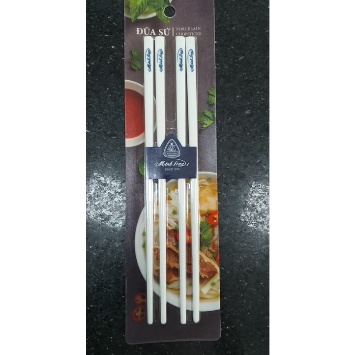 Bộ 2 hoặc 6 Đôi Đũa Sứ Dưỡng Sinh 24.4cm Trắng, Minh Long I, Việt Nam
