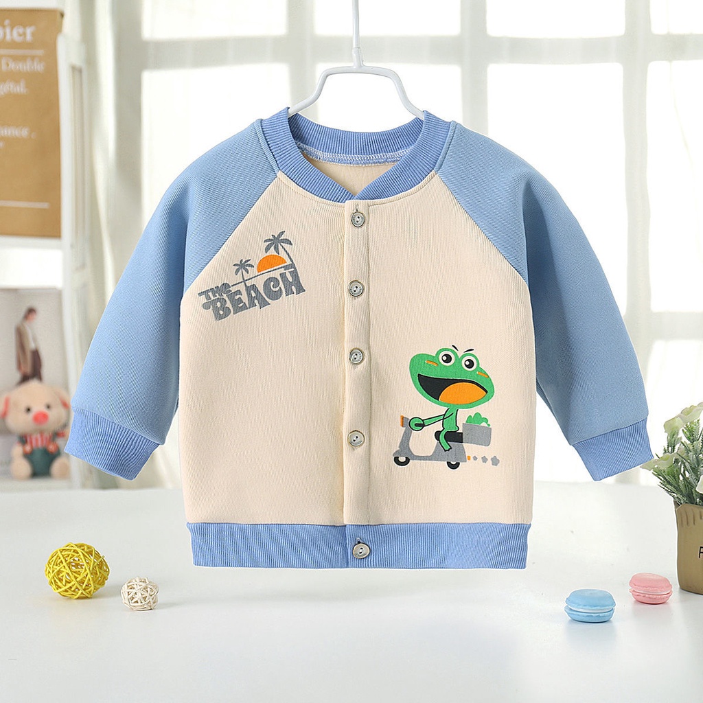 Spring and Autumn Baby Fleece Lined Warm Top Kids' Overcoat Gym Clothes Men Baby Baseball Uniform Fashionable Sweater RrAF