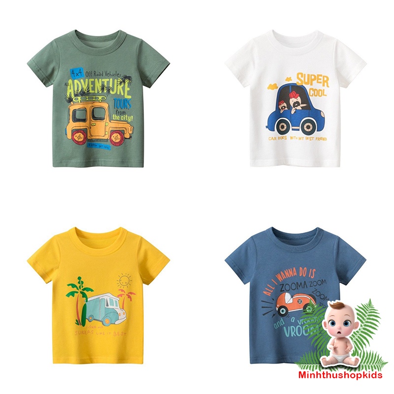 Áo bé trai 27KIDS áo thun cho bé họa tiết ô tô chất cotton QATE 550