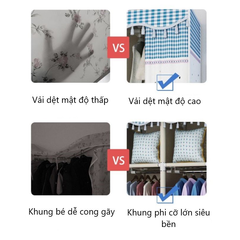 tủ đựng quần áo vải tủ vải khung thép 3 buồng đựng quần áo khung thép siêu bền titan cực chắc chắn Tủ treo quần áo