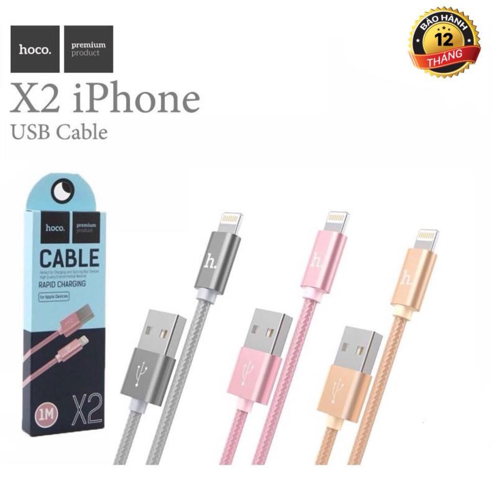 Cáp Sạc Lightning Hoco X2 - Dài 1m - Sạc Cho Iphone Ipad - Chất Lượng Đẳng Cấp