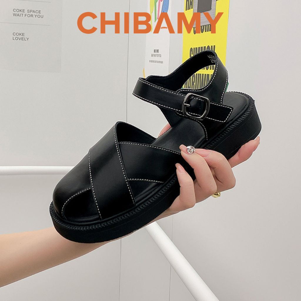 Dép sandal Rọ nữ 2 NAN Chéo bản to CHIBAMY chất da mềm đế 3cm