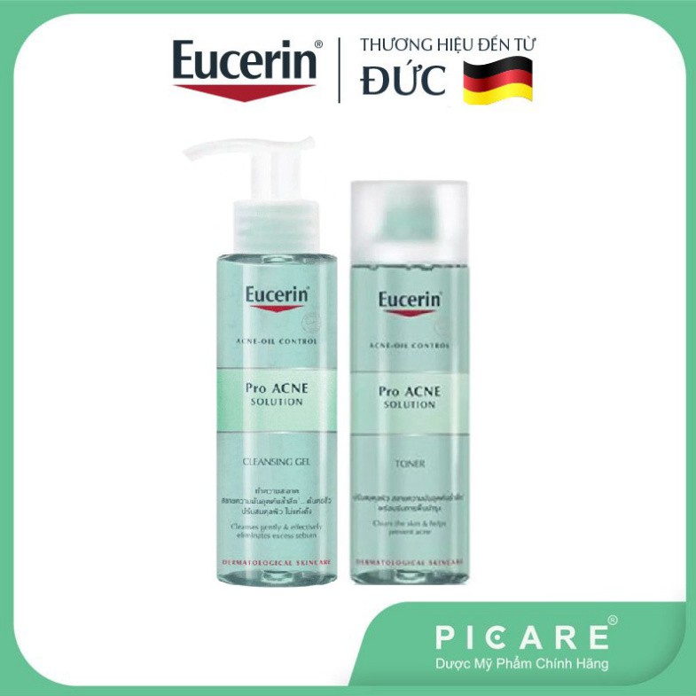 [CHÍNH HÃNG] Combo Eucerin dành cho da nhờn mụn: Gel rửa mặt Pro Acne Cleansing Gel 200ml &amp; nước hoa hồng Pro Acne Toner
