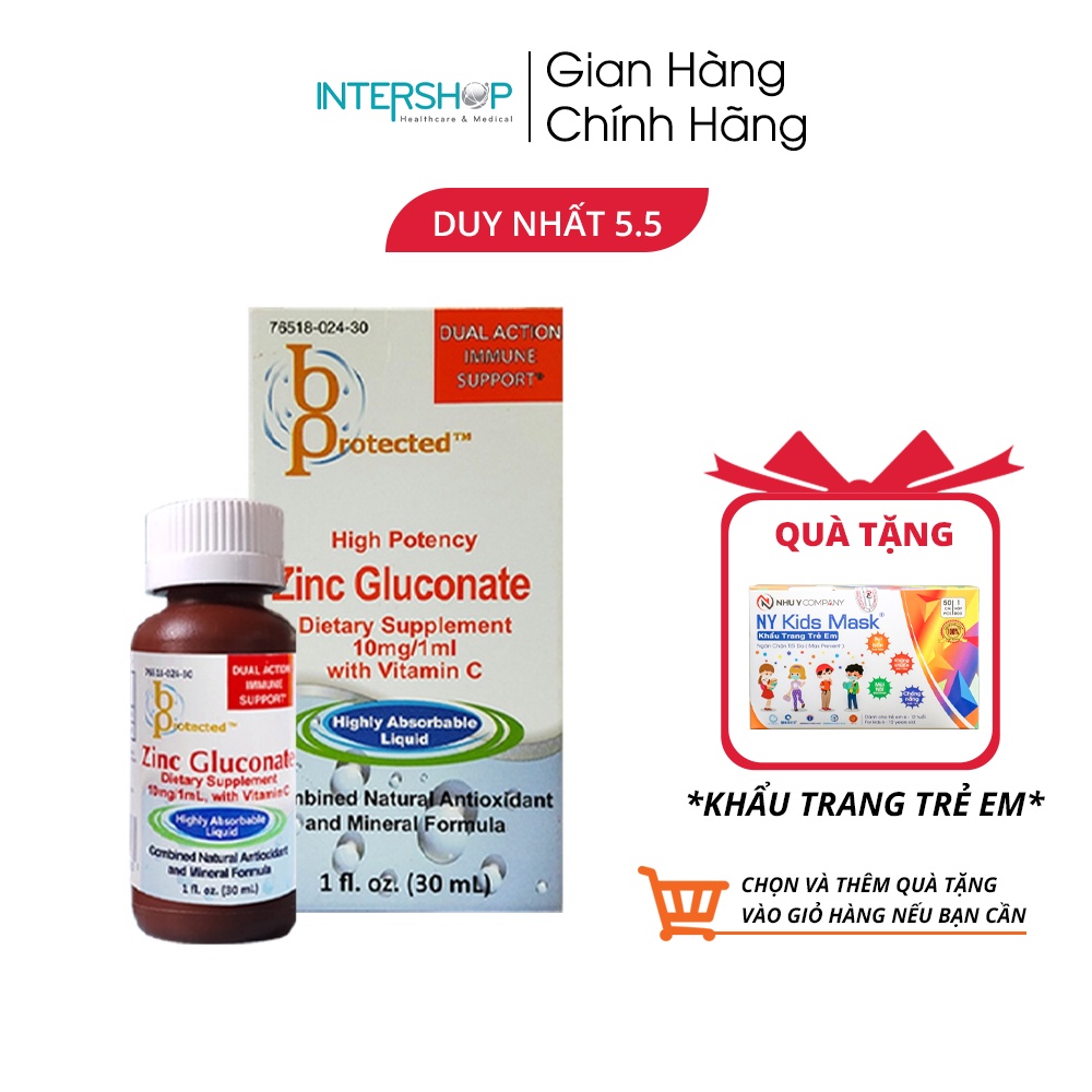 Kẽm Hữu Cơ Cho Bé Bprotected Zinc Gluconate - Cải Thiện Biếng Ăn &amp; Tăng Sức Đề Kháng Cho Trẻ