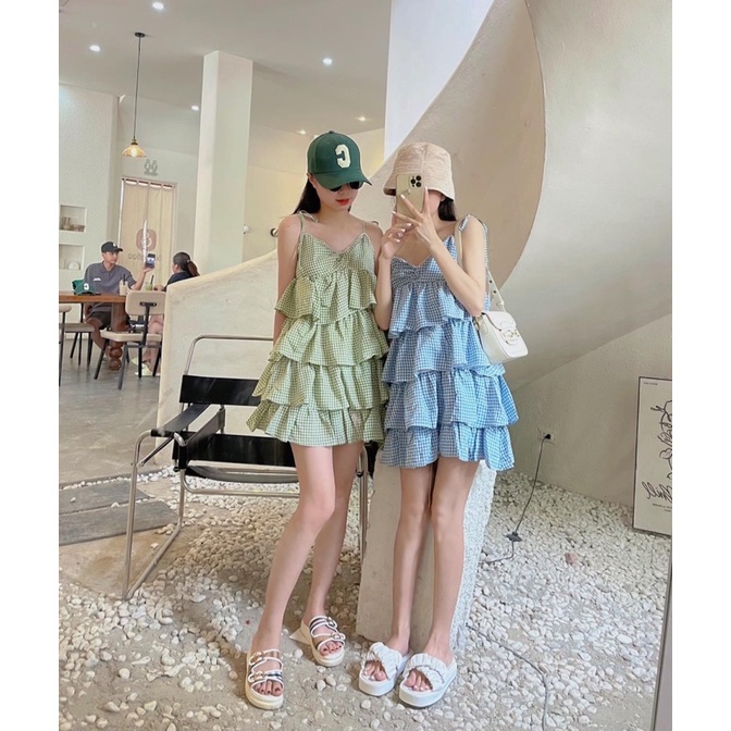 Váy dây kẻ( Ảnh thật shop chụp)