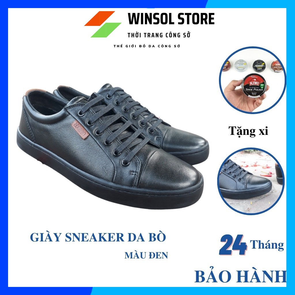 Giày Sneaker Nam Da Bò Cao Cấp Trẻ Trung Màu Đen WinSol G1121