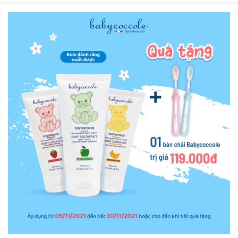 Kem đánh răng cho bé Babycoccole 12M nuốt được 75ml