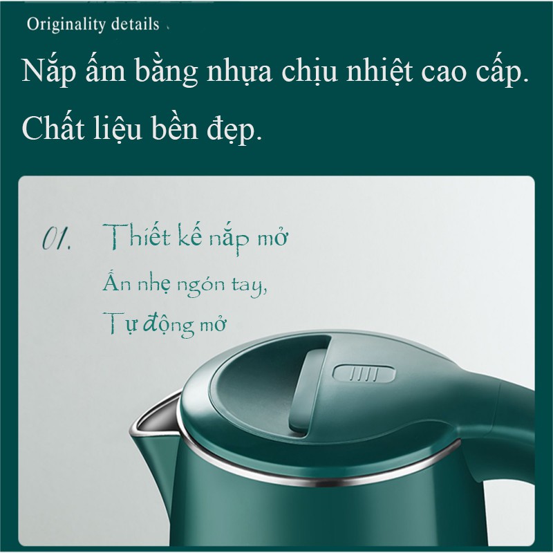 Ấm siêu tốc có chức năng giữ nhiệt chất liệu inox 304 dung tích 1.8L - Ấm đun nước siêu tốc giữ nhiệt VT124