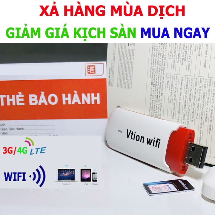 CẮM NGUỒN LÀ CÓ WIFI ĐỂ DÙNG - USB PHÁT WIFI TỐC ĐỘ CAO BẰNG SIM 3G 4G VTION - ĐA MẠNG - DỄ SỬ DỤNG