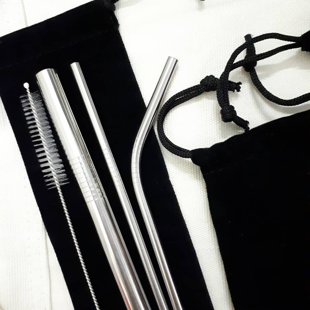 (Hàng loại 1, dày & nặng) Bộ ống hút Inox 304 5 món (3 ống hút, 1 cọ rửa, 1 túi đựng) | BigBuy360 - bigbuy360.vn