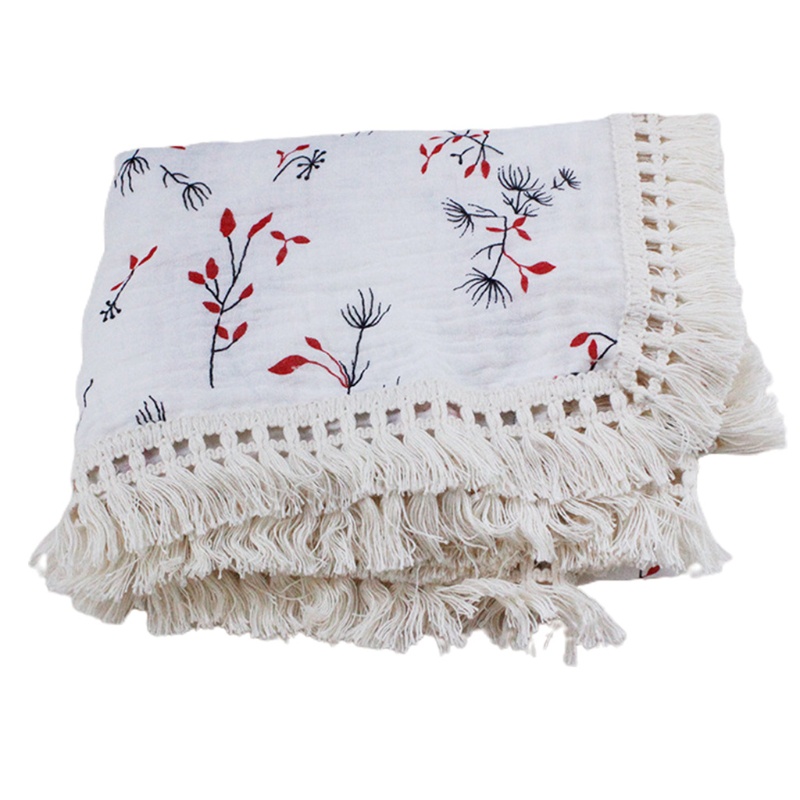 Chăn Quấn Em Bé 2 Lớp Chất Liệu Cotton Nguyên Chất Mềm Mại Phối Tua Rua Ốp