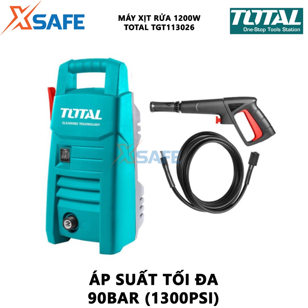 Máy xịt rửa xe cao cấp TOTAL TGT113026 công suất 1200w, điện áp đầu vào 220v, Áp lực tối đa 90Bar (1300 PSI)