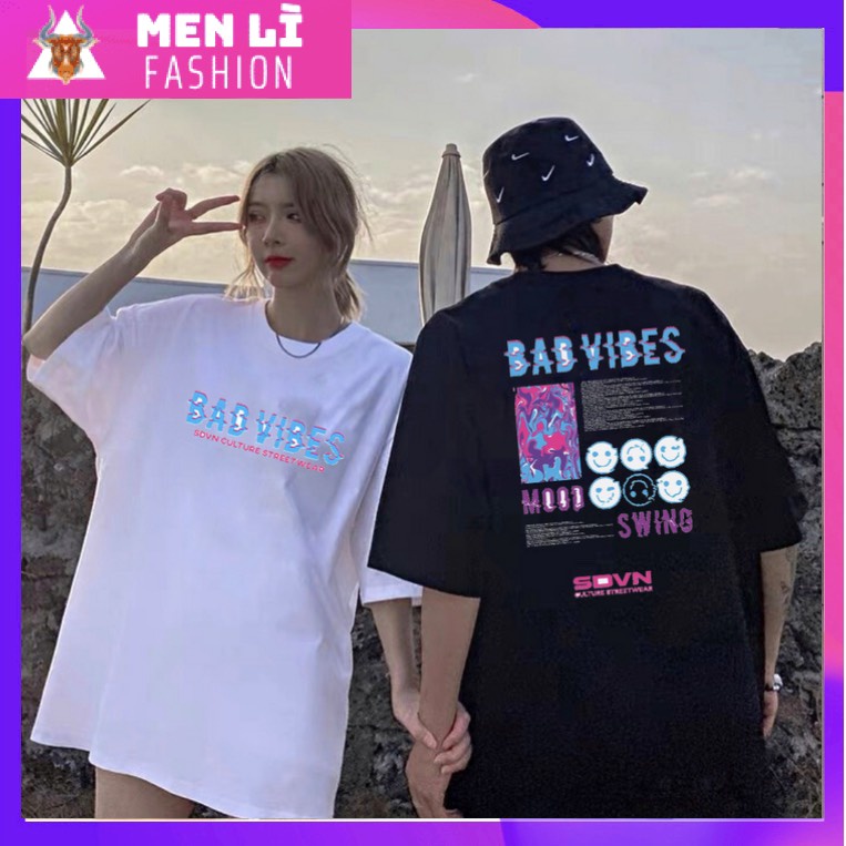 Áo Thun BAD VIBES BA VÌ Nam Nữ Unisex Form Rộng Tay Lỡ, AT104 trending xu hướng, Men Lì Fashion