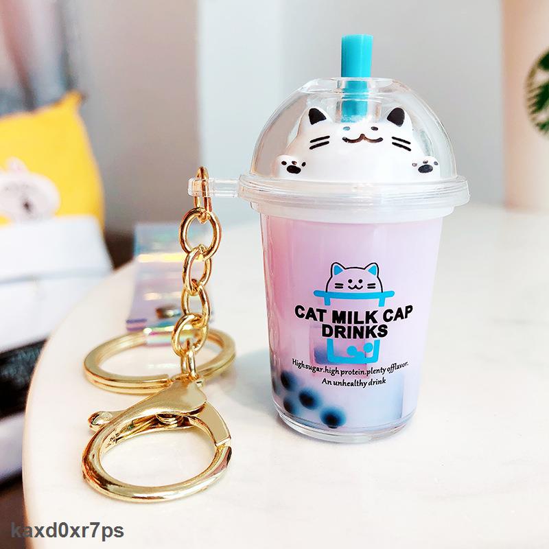 Loại Tốt Móc khóa hình ly trà sữa mèo con hoạt hình sáng tạo dễ thương cho nam và nữ