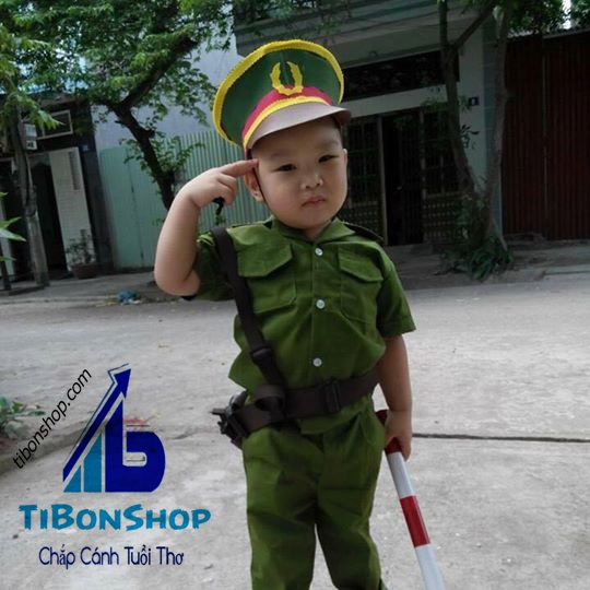 Bộ quần áo công an-Cảnh Sát Xanh Đầy Đủ Phụ-Đồ Hoá Trang Cho Bé