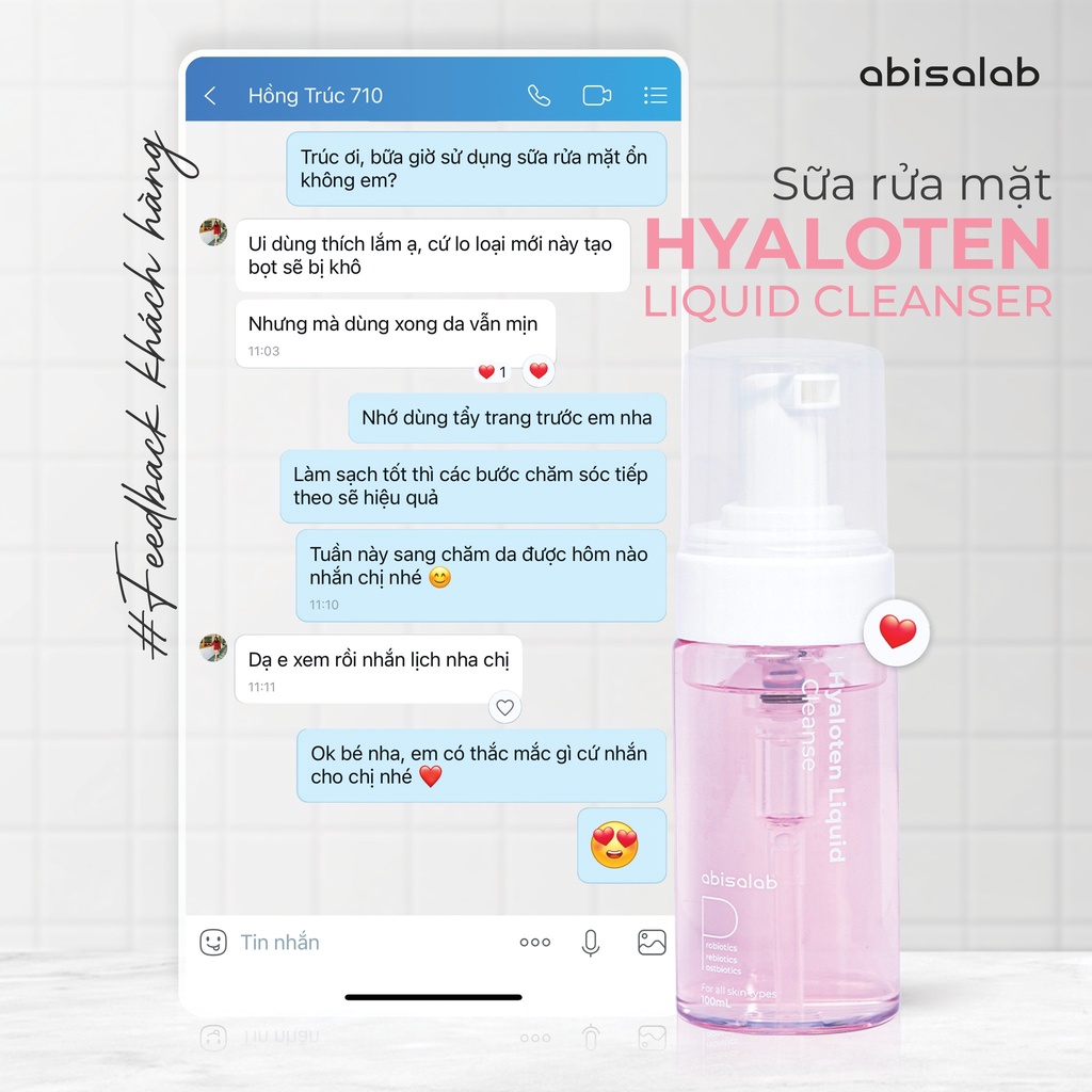 Gel rửa mặt Abisalab Hyaloten Liquid Cleanser 100ml