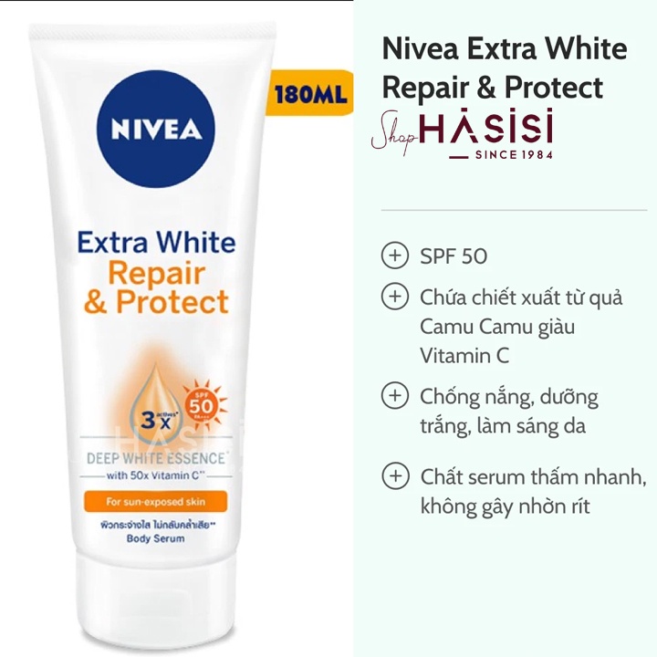 TINH CHẤT DƯỠNG THỂ NIVEA - Extra White Repair &amp; Protect Serum SPF50 180ml