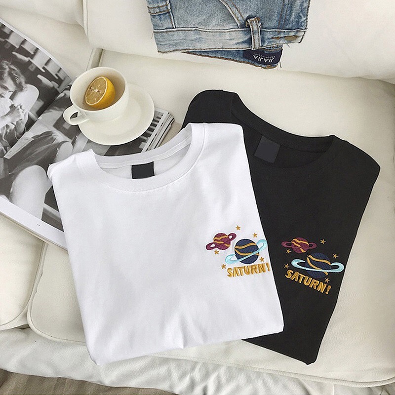 Áo thun AOKANG ngắn tay thêu hình hành tinh thời trang Hàn Quốc cho nam