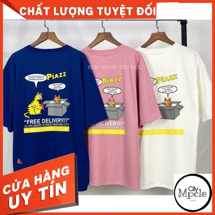 🔥 Áo tay lỡ unisex mèo pizza 3 màu cực chất