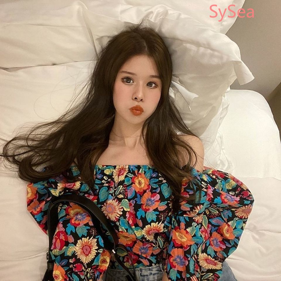 Áo hoa trễ vai tay phồng dáng rộng thời trang cho nữ