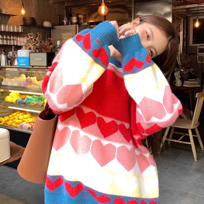[ XẢ HÀNG ] Áo Len nữ đẹp đỏ Cổ Tròn Tết kiểu form rộng bigsize Hàn Quốc Dáng Rộng Ulzzang hot hit Chất Đẹp Dày Dặn