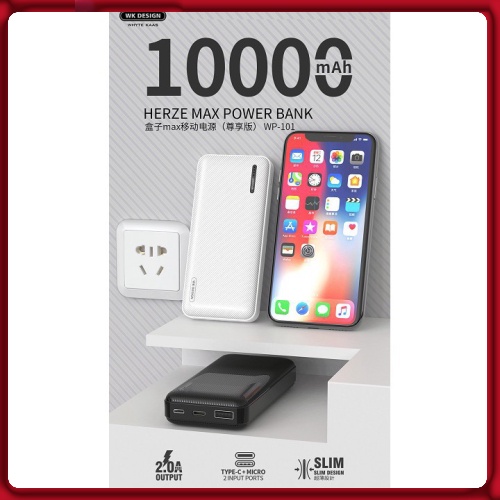 Sạc dự phòng, Pin sạc dự phòng 10000 mAh wk wp-101 chính hãng vỏ pin được phủ một lớp sơn vân nhám sang trọng