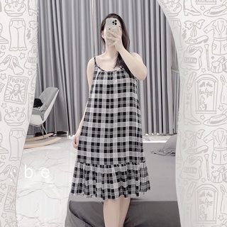 Váy hai dây lanh ngủ mát mặc nhà dáng dài mùa hè VN1 Freesize 68kg