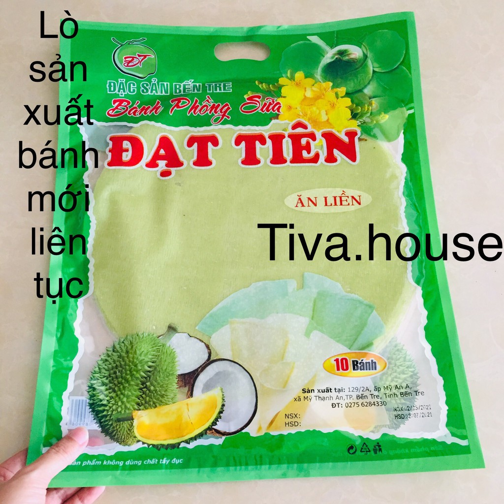 [10 bánh] Bánh tráng sữa GIÁ SỈ loại Đạt Tiên túi xanh dạng bánh phồng sữa LÁ DỨA đặc sản Bến Tre dùng ngay ăn vặt