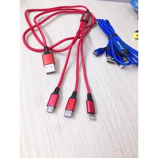 Cáp sạc 3 đầu dây dù gồm Micro USB lightning Type C