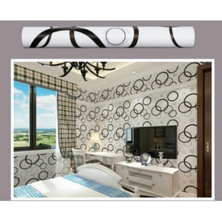 decal 1m x 45cn giấy dán tường vòng tròn trắng đen