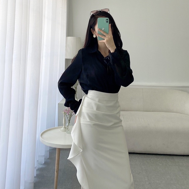 VELLE DESIGN chân váy bèo xẻ Laura công sở chất dày dặn co giãn tốt không nhăn