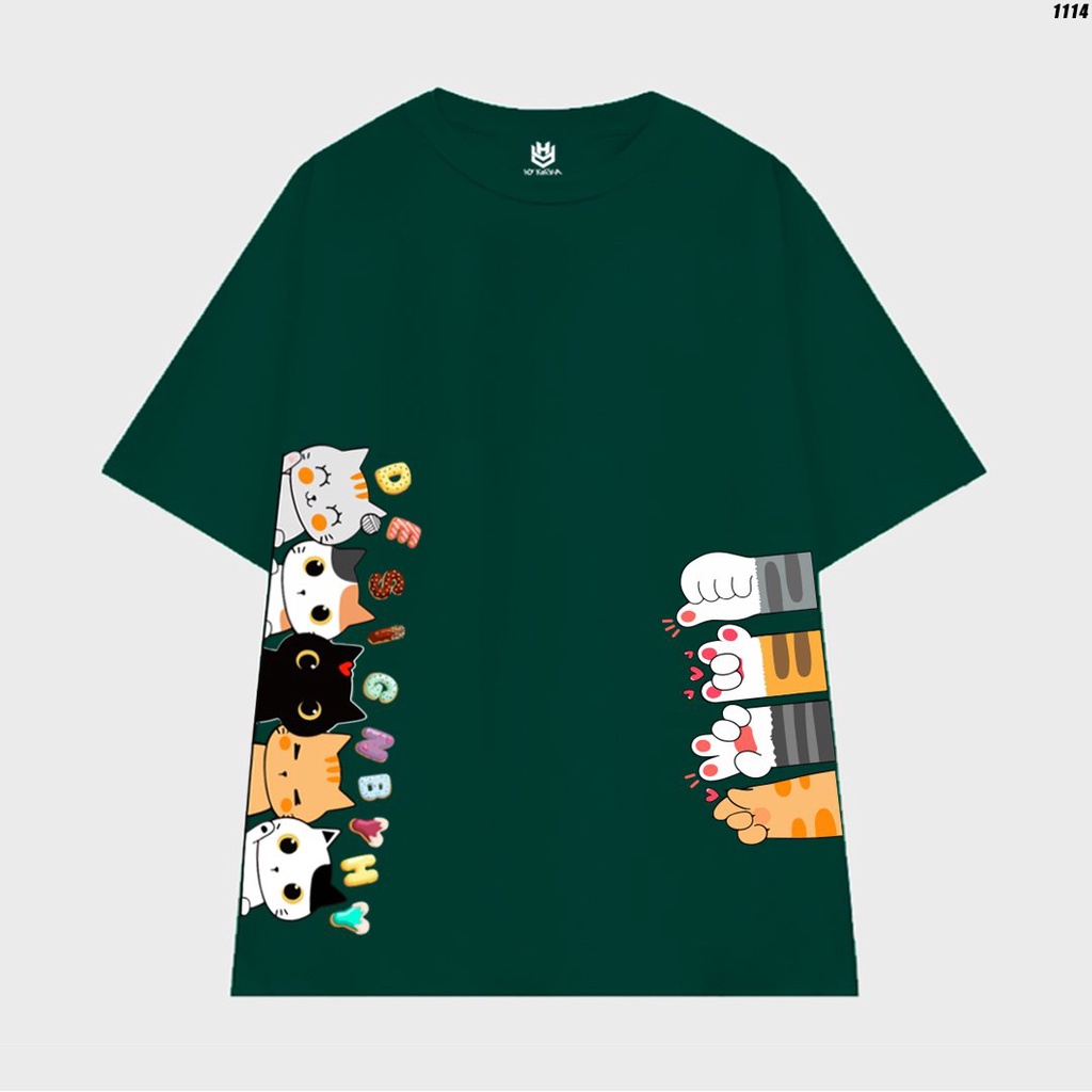 Áo Thun Nữ Tay Lỡ Cotton 100 Đàn mèo 1114 HY KOREA