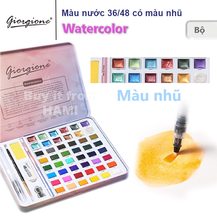Màu Nước GiorGione Mix Màu Nhũ 36/48 Màu Cao Cấp