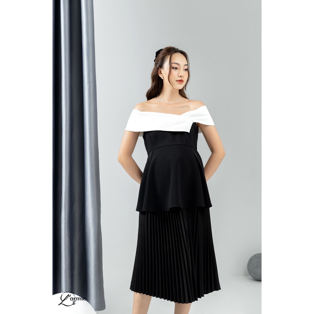 [NEW ARRIVAL] Áo bầu đen phối nơ trắng MICHIN TOP (không kèm chân váy) chất liệu cao cấp, phom cứng cáp by L'amme