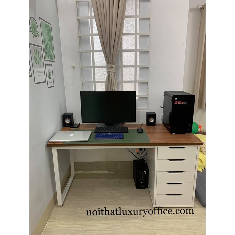 Bàn làm việc IKEA chân sắt kèm 1 hộc tủ 5 ngăn kéo