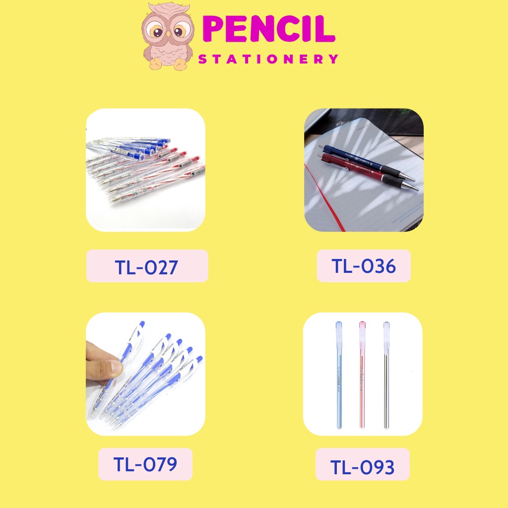 Combo 10 Bút Bi Thiên Long TL-027/036/079/093 Ngòi 0.5mm 0.6mm 0.8mm, Bút Gel Mực Nước Văn Phòng Phẩm Xanh Đen Đỏ