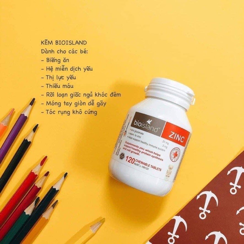 Kẹo Kẽm Zinc Bioisland 120 viên cho bé từ 1 tuổi - Xuất xứ Úc
