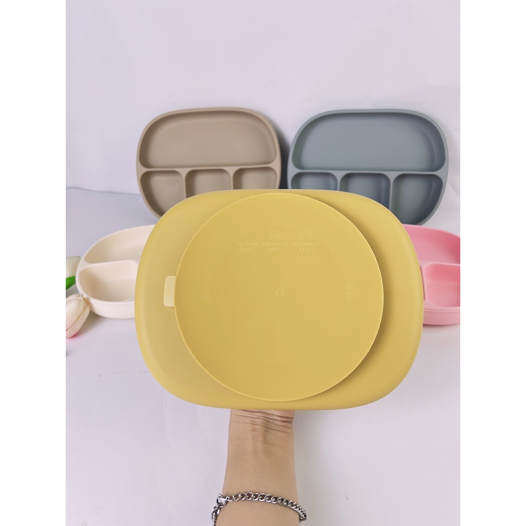 Khay Ăn Dặm Cho Bé Chất Liệu 100% Silicone Cao Cấp Chịu Nhiệt Tốt, Có Đế Hít Chống Lật, An Toàn Cho Bé Babibu - KAD