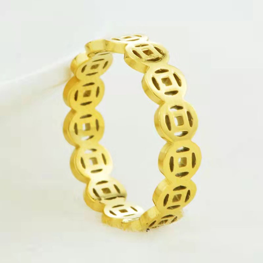 Nhẫn Thép Titan Không Gỉ Đính Đồng Xu May Mắn Size 6-9