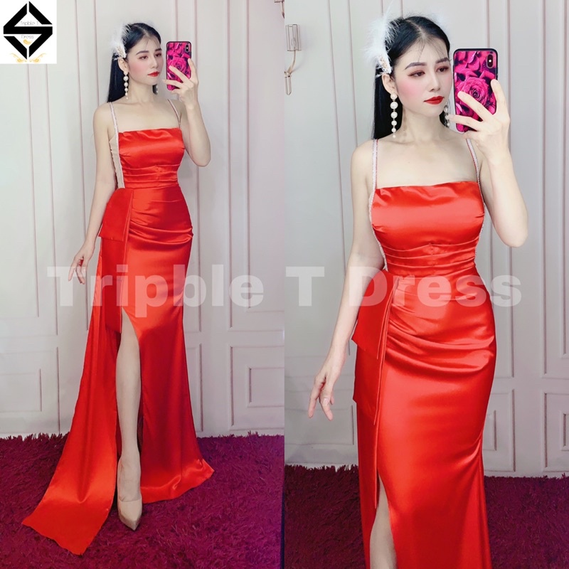 Đầm maxi dạ hội xẻ đùi phối dây kim tuyến TRIPBLE T DRESS -size S/M/L - MS399V