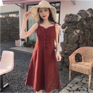 Váy hai dây kẻ caro Vintage