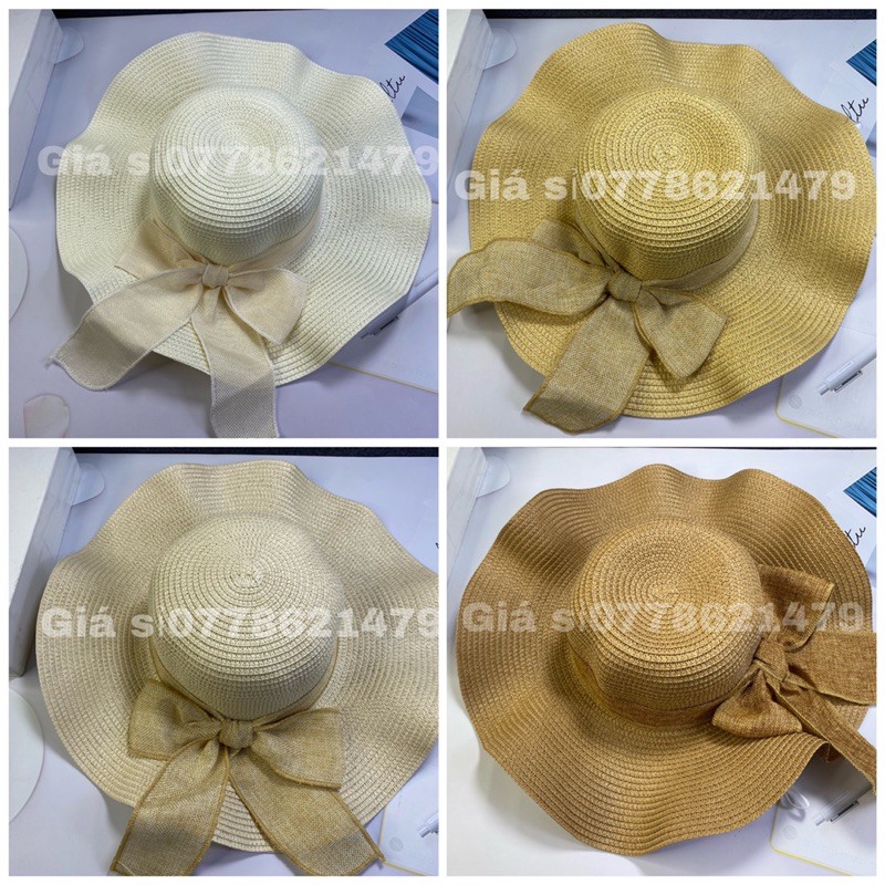 Nón bo cói vành lượn cợt nơ bố đi biển thời trang