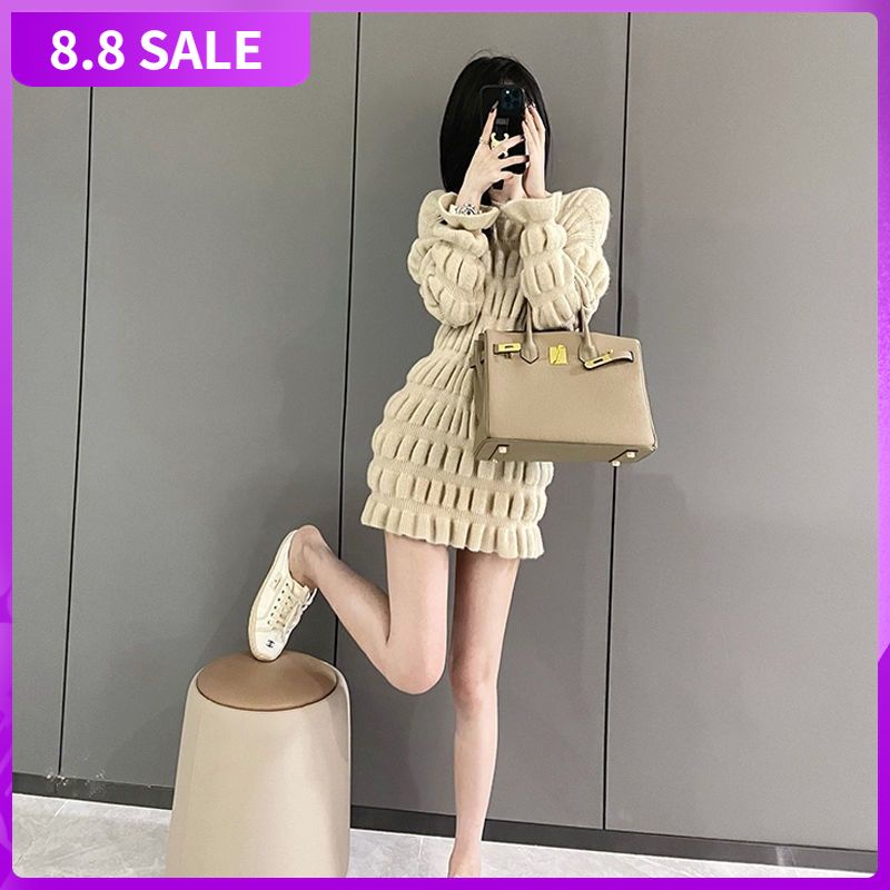 Đầm len tay dài dáng ôm chiết eo khí chất thời trang mùa thu 2021 dành cho nữ
