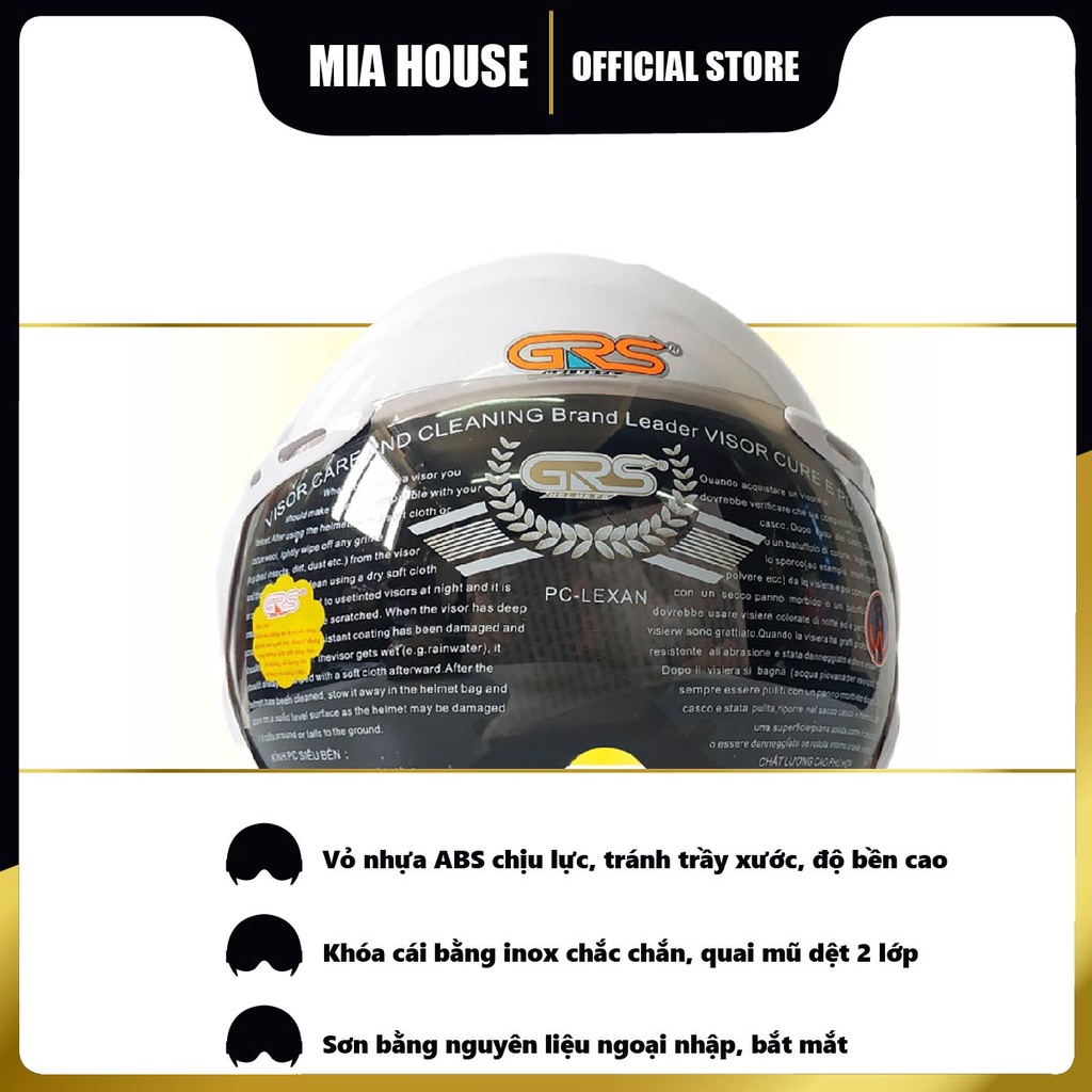 Mũ bảo hiểm GRS A368K nhiều màu - mũ 3/4 đơn giản, đi trong phổ hoặc đi xa đều hợp, hàng chính hãng GRS - bảo hành 1 năm