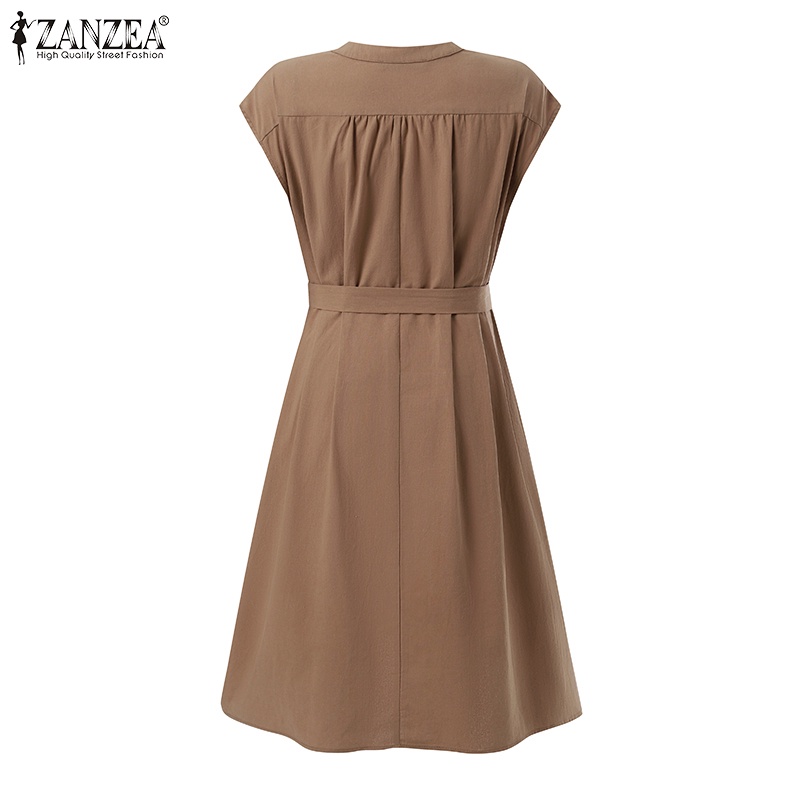 Đầm cotton Zanzea tay ngắn phong cách Hàn Quốc thời trang cho nữ