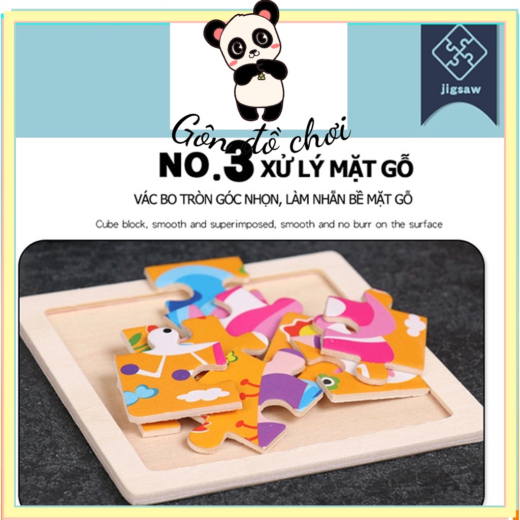 Đồ chơi xếp hình, Tranh Ghép gỗ 9 mảnh size nhỏ 11x11 cho bé Gôn đồ chơi