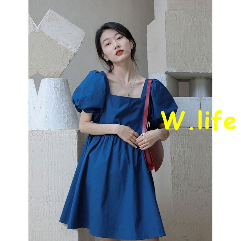 Đầm Tay Phồng Cổ Vuông Form Rộng Phong Cách Retro Pháp