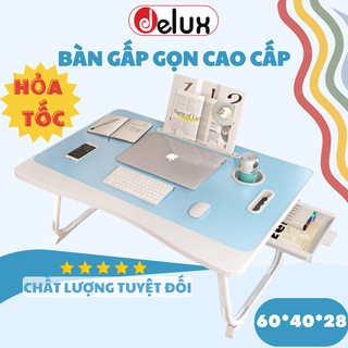 [THANH LÍ XẢ KHO] Bàn gấp gọn có ngăn kéo học tập,bàn làm việc trên giường mặt gỗ kèm khe cắm ipad giá rẻ chân vuông